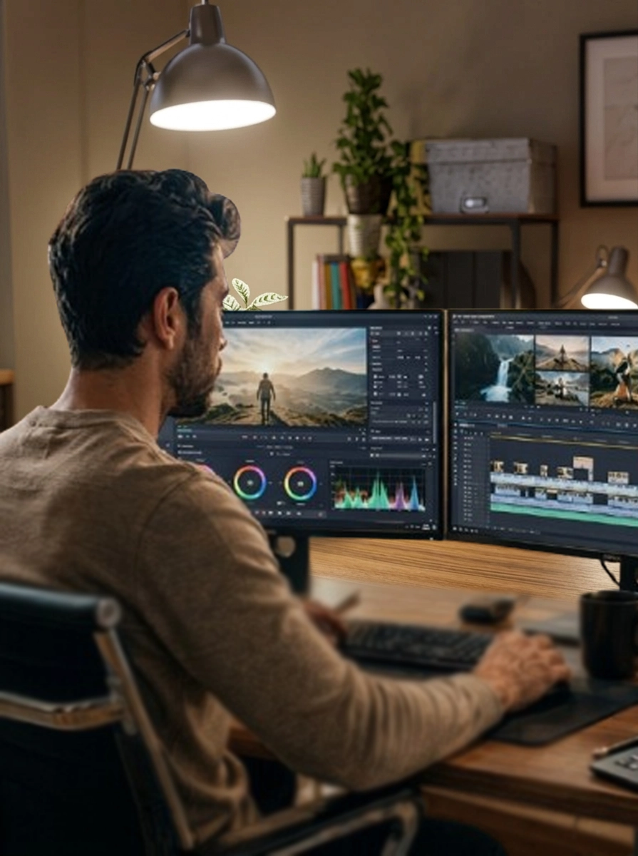 a man editing videos